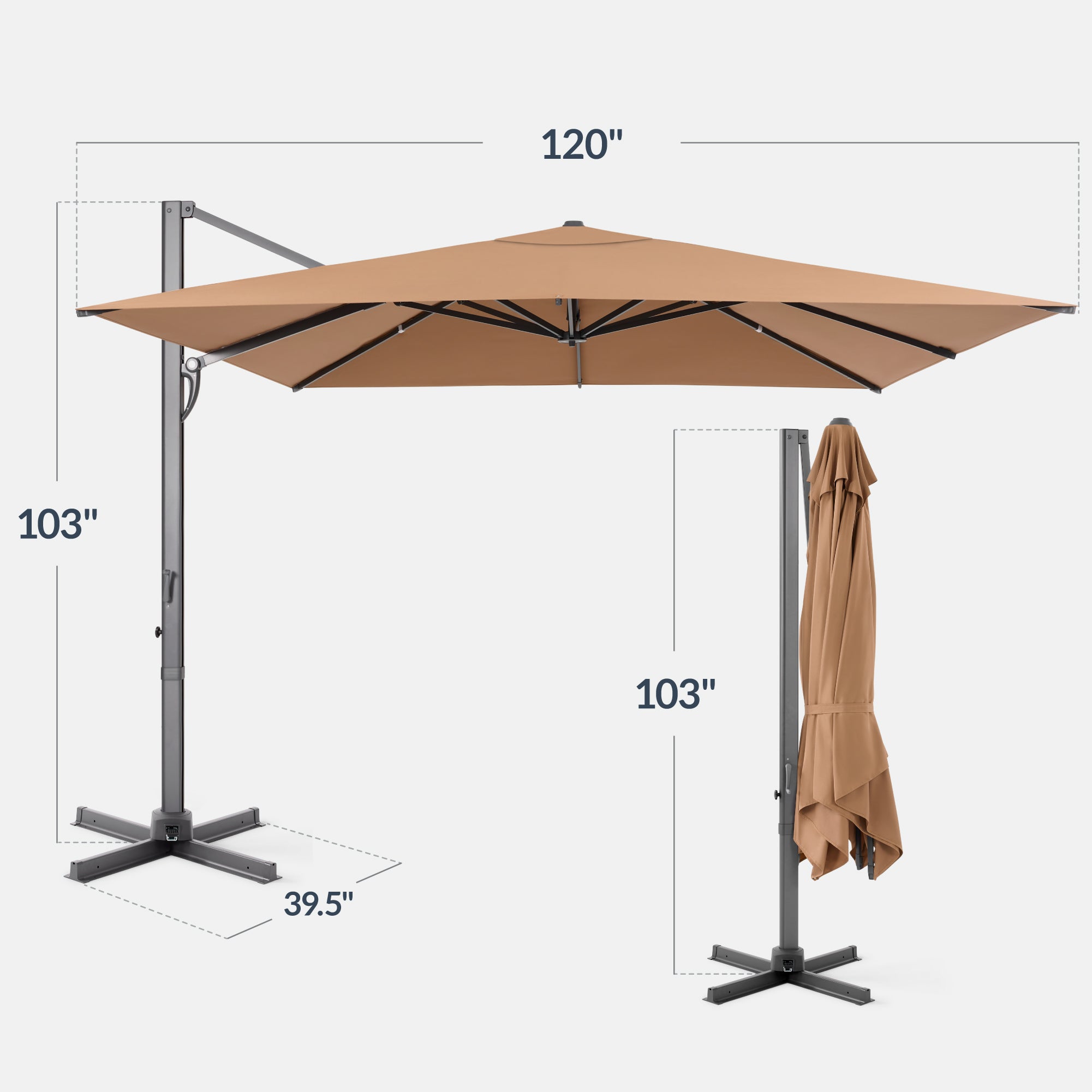 10x10 Cantilever Patio Umbrella, 5 Year No Fade Canopy
