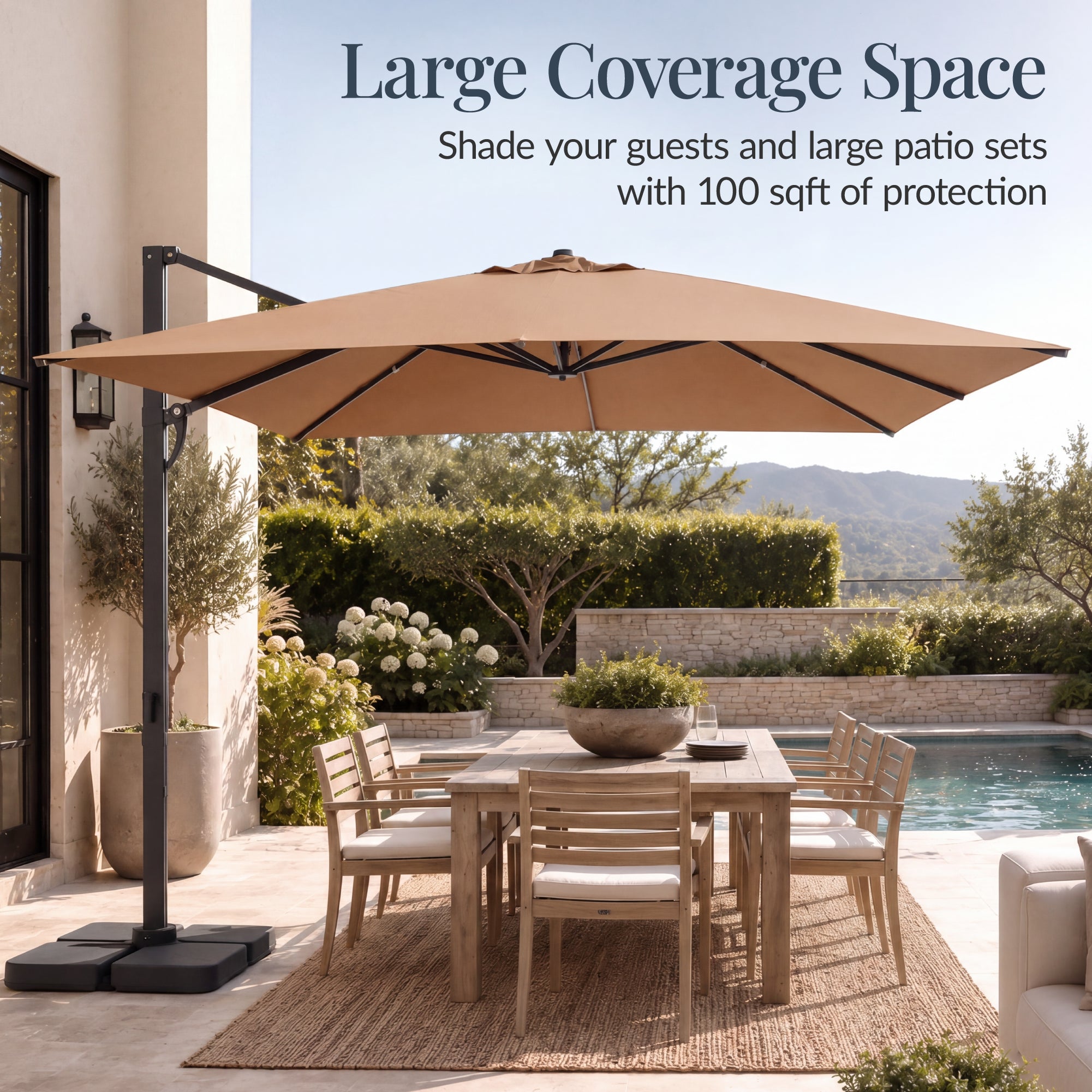 10x10 Cantilever Patio Umbrella, 5 Year No Fade Canopy