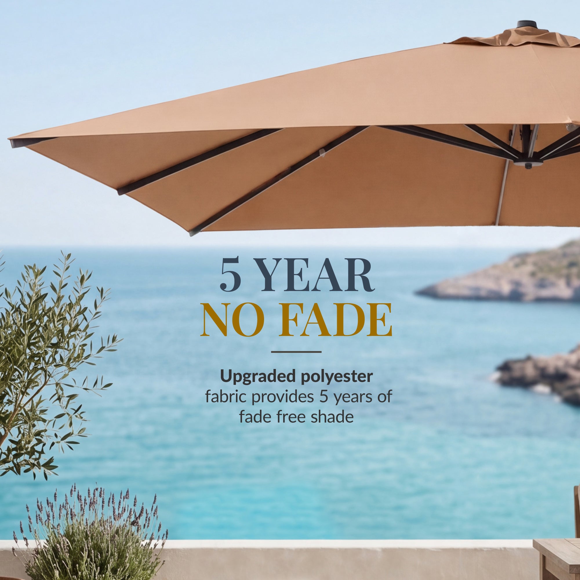 10x10 Cantilever Patio Umbrella, 5 Year No Fade Canopy