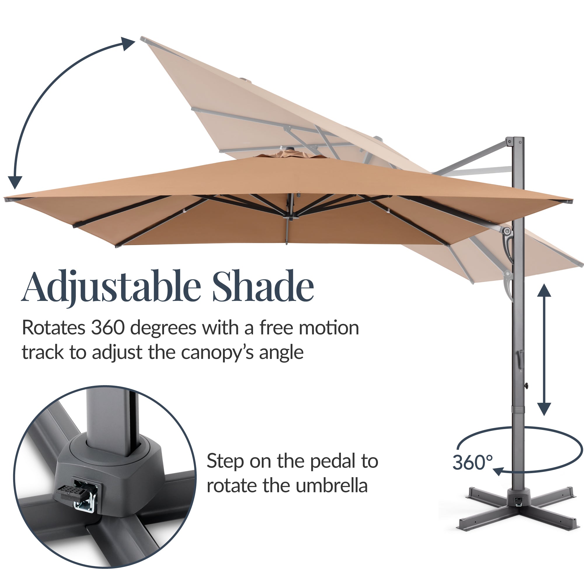 10x10 Cantilever Patio Umbrella, 5 Year No Fade Canopy