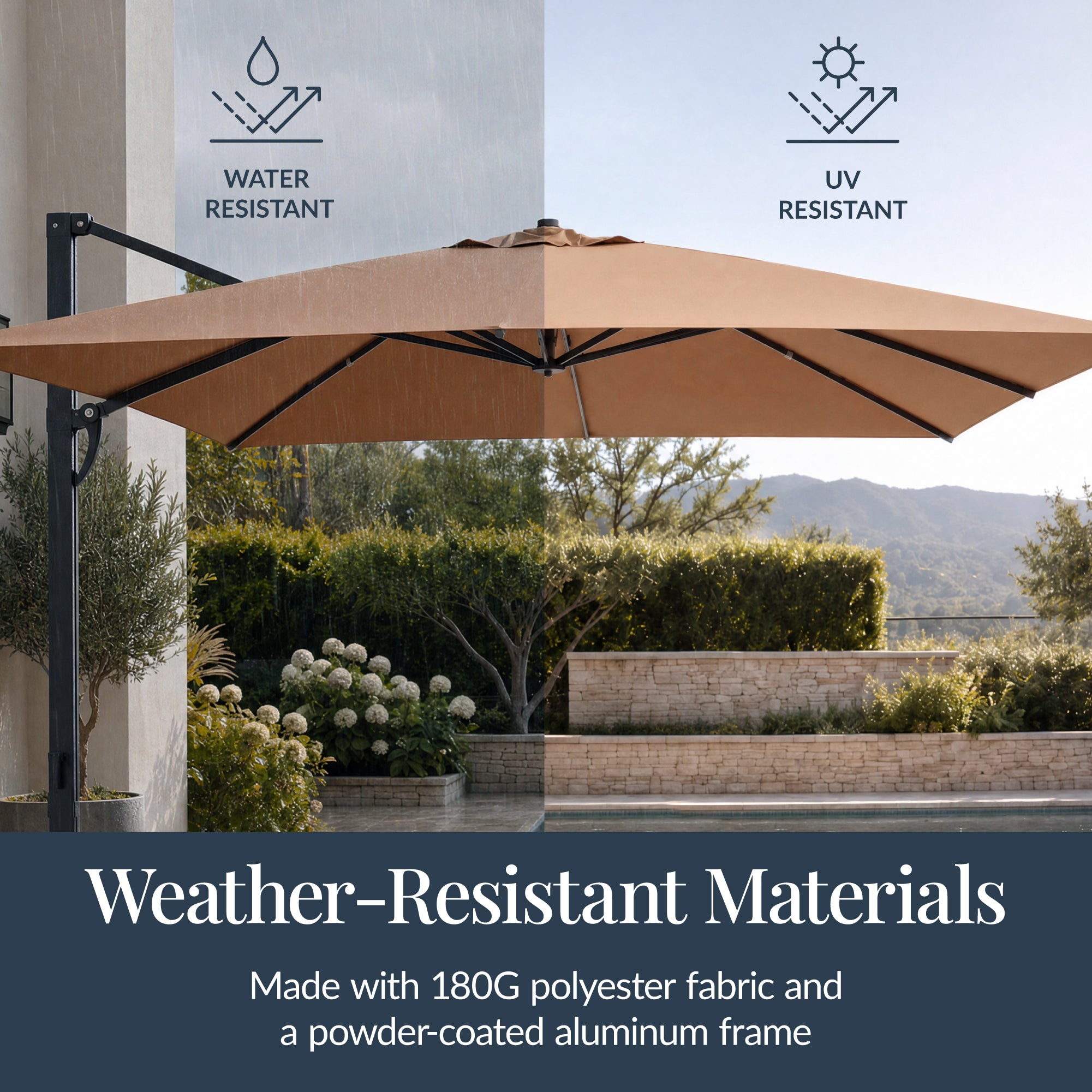 10x10 Cantilever Patio Umbrella, 5 Year No Fade Canopy