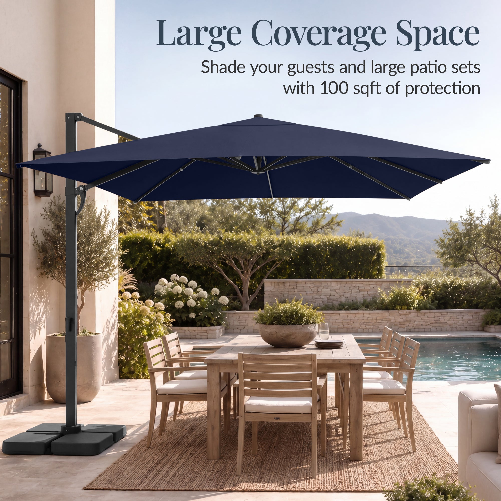 10x10 Cantilever Patio Umbrella, 5 Year No Fade Canopy