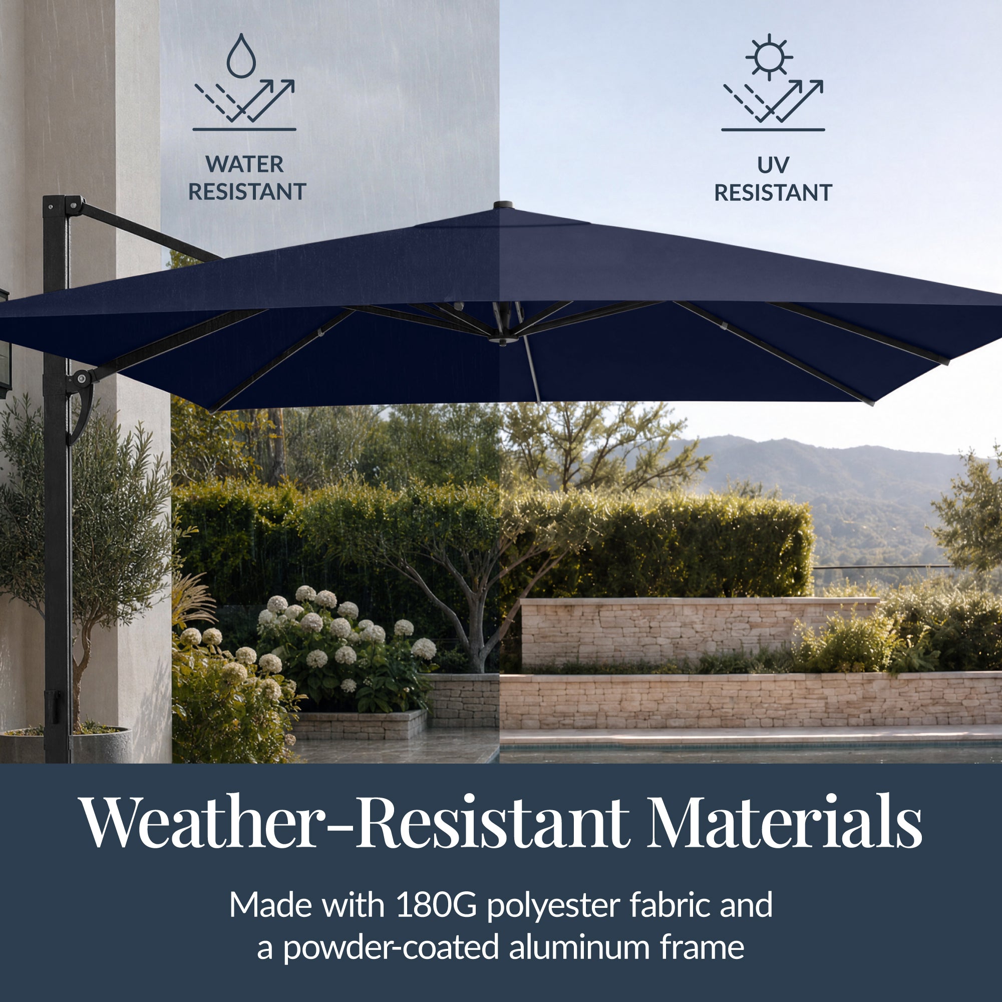 10x10 Cantilever Patio Umbrella, 5 Year No Fade Canopy