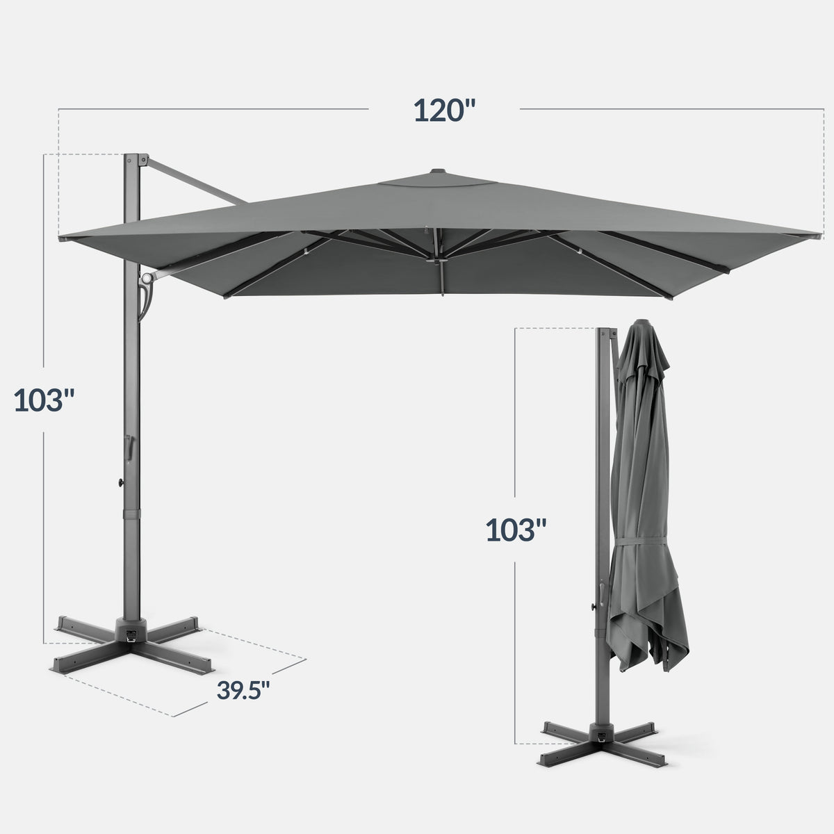10x10 Cantilever Patio Umbrella, 5 Year No Fade Canopy