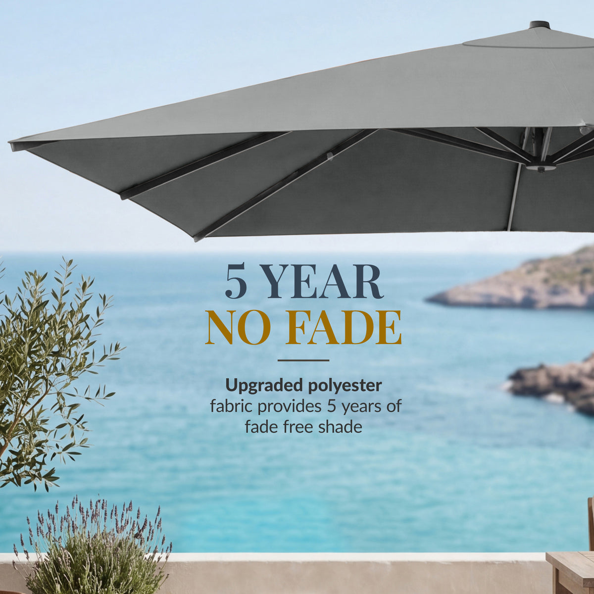10x10 Cantilever Patio Umbrella, 5 Year No Fade Canopy