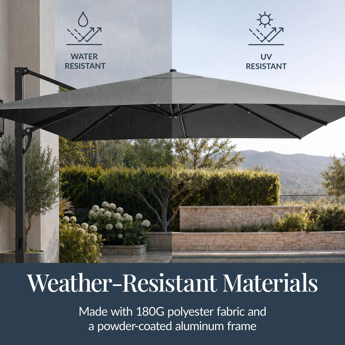 10x10 Cantilever Patio Umbrella, 5 Year No Fade Canopy
