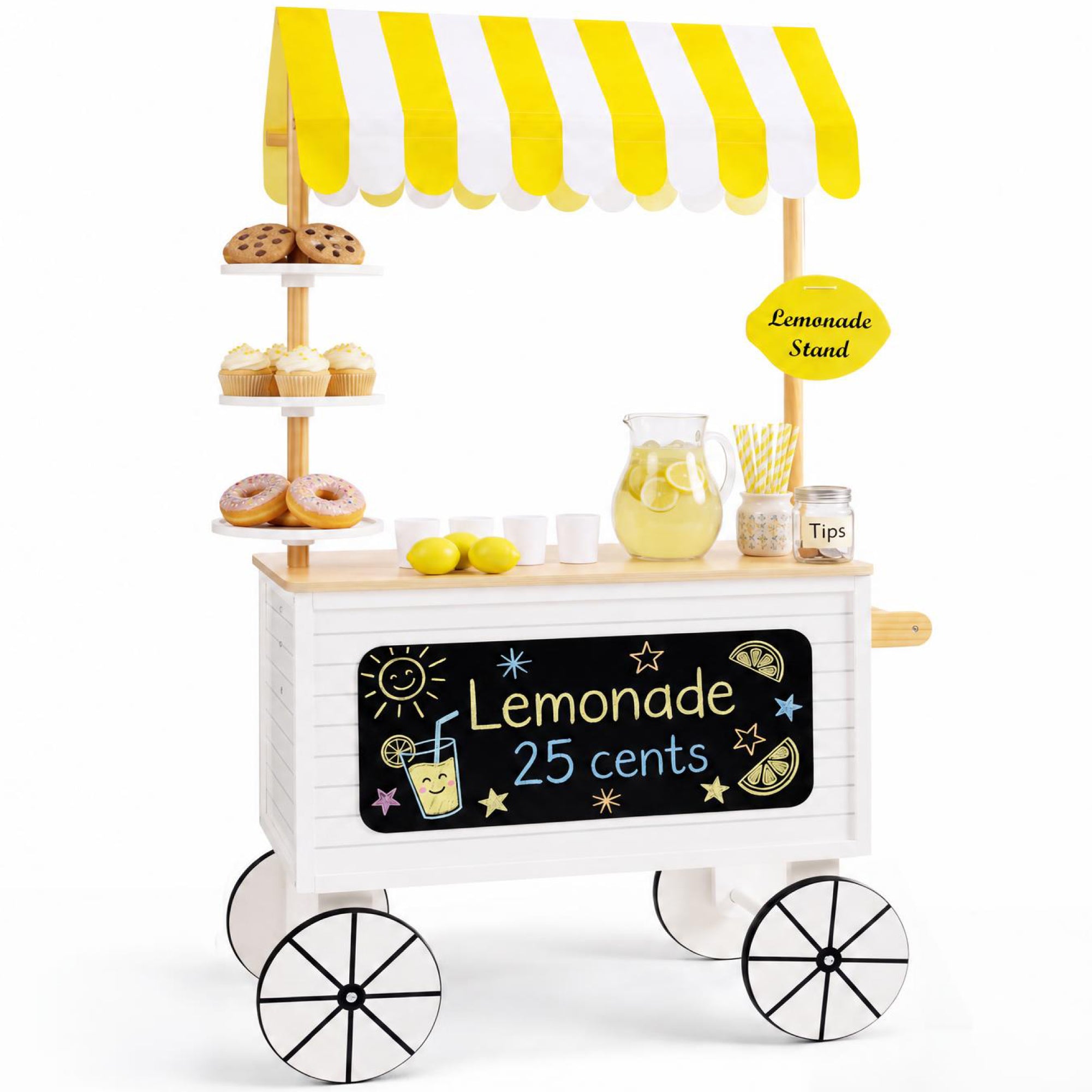 Kids Outdoor Lemonade Stand Play Kitchen w/ Canopy, Chalkboard