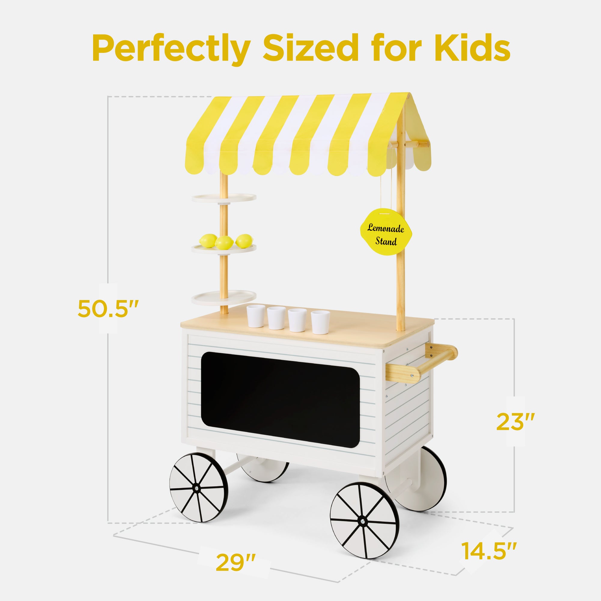 Kids Outdoor Lemonade Stand Play Kitchen w/ Canopy, Chalkboard, Wheels, 8Pcs