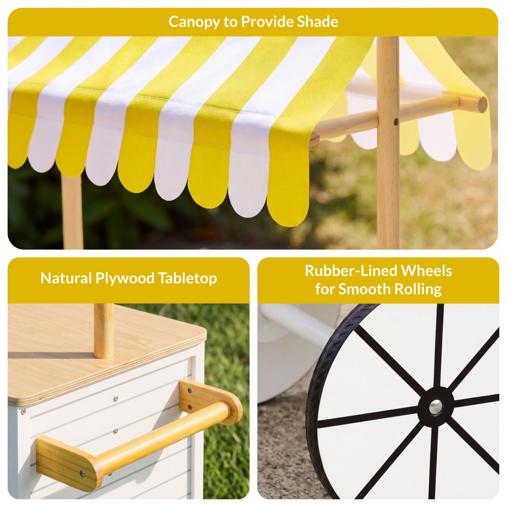 Kids Outdoor Lemonade Stand Play Kitchen w/ Canopy, Chalkboard, Wheels, 8Pcs