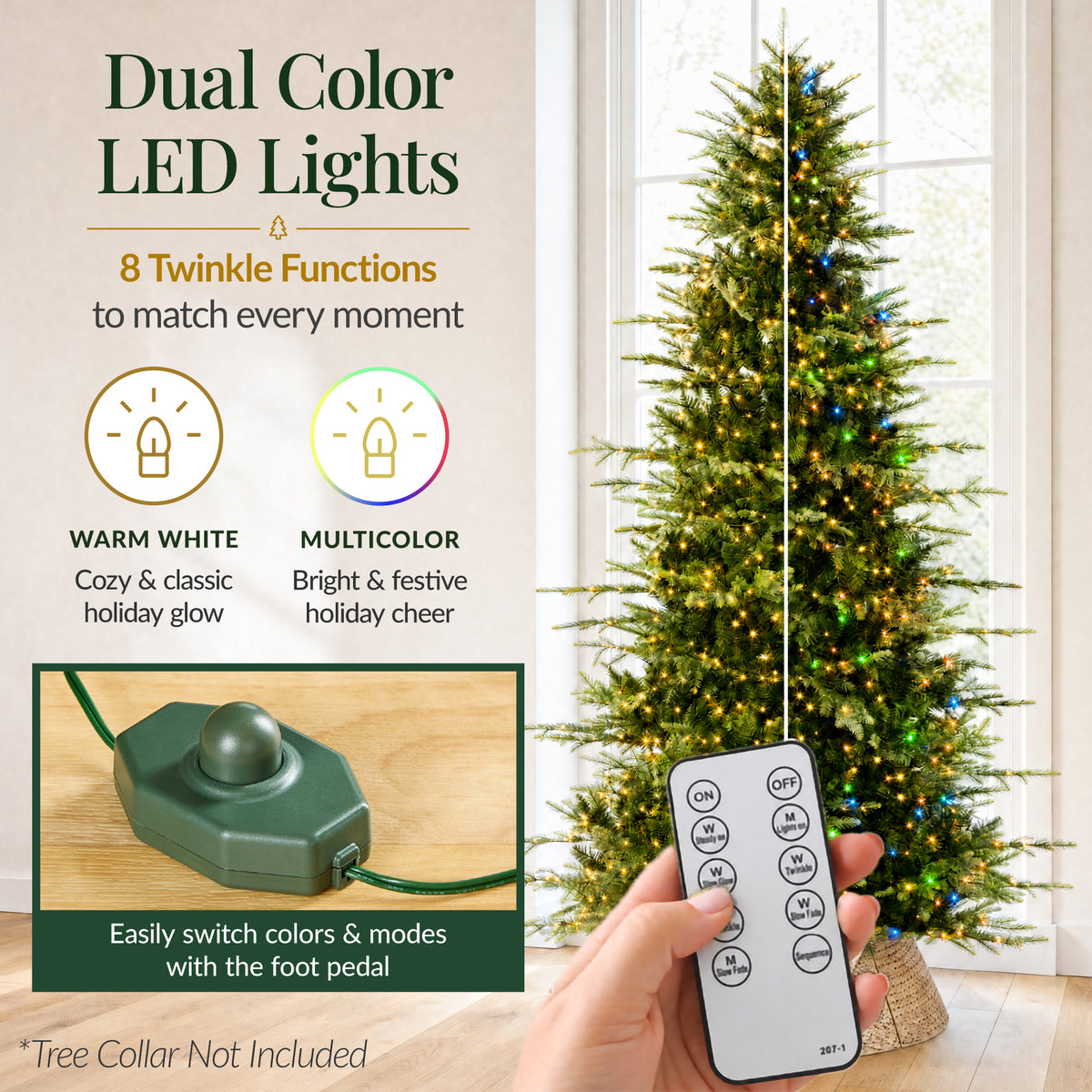 Pre-Lit Artificial Aspen Slim Christmas Tree w/ Remote Control 2in1 LEDs