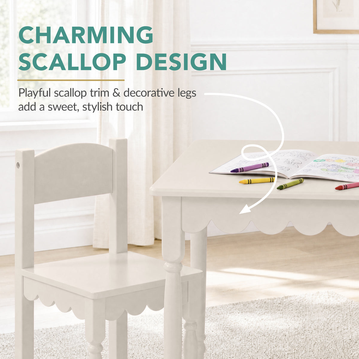 Kids Table and Chair Set, Solid Wood Toddler Activity Table