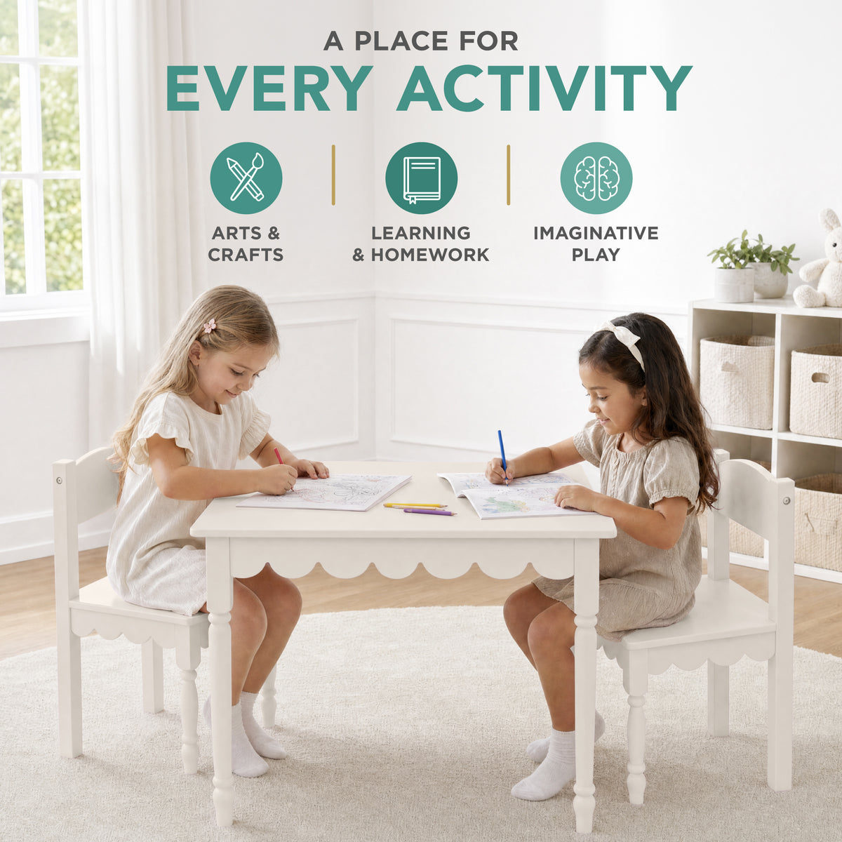 Kids Table and Chair Set, Solid Wood Toddler Activity Table