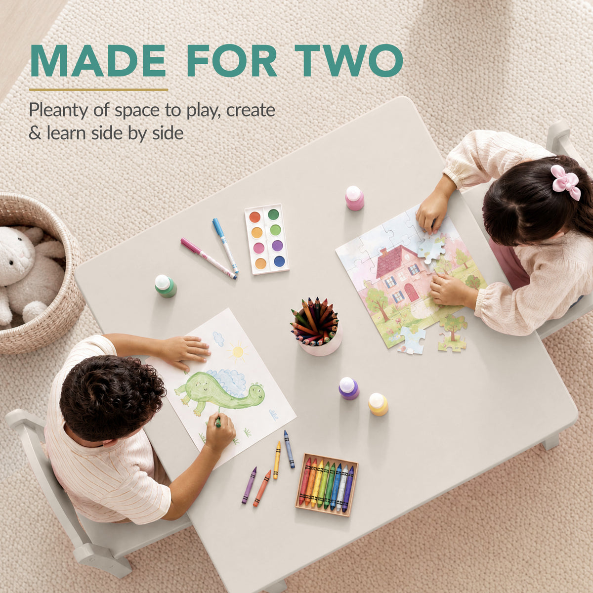 Kids Table and Chair Set, Solid Wood Toddler Activity Table