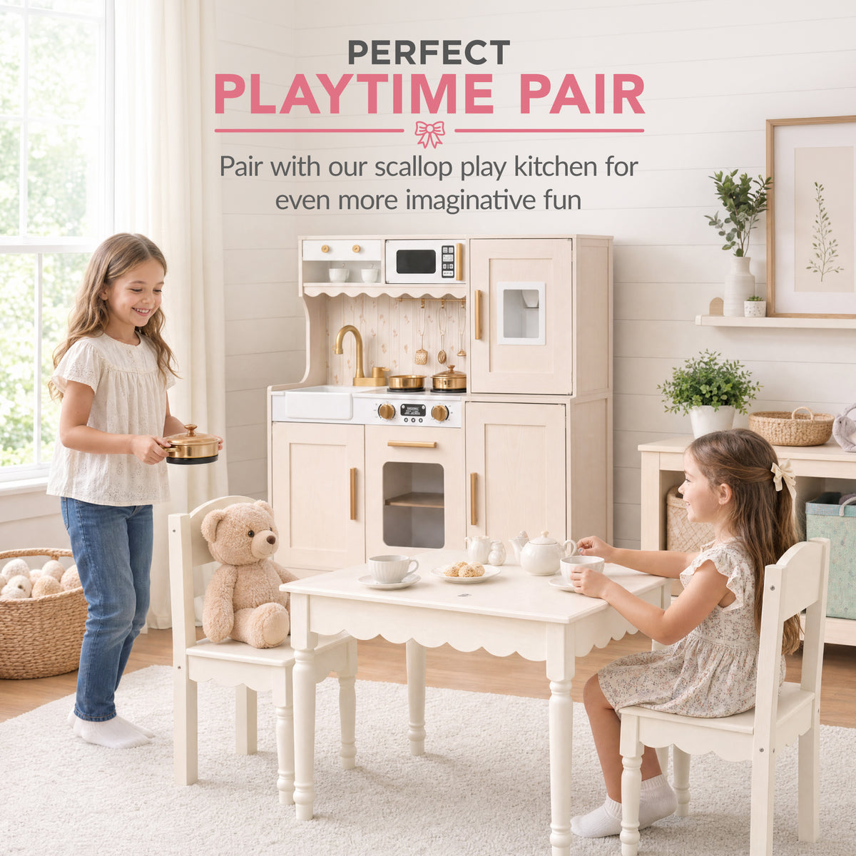 Kids Table and Chair Set, Solid Wood Toddler Activity Table