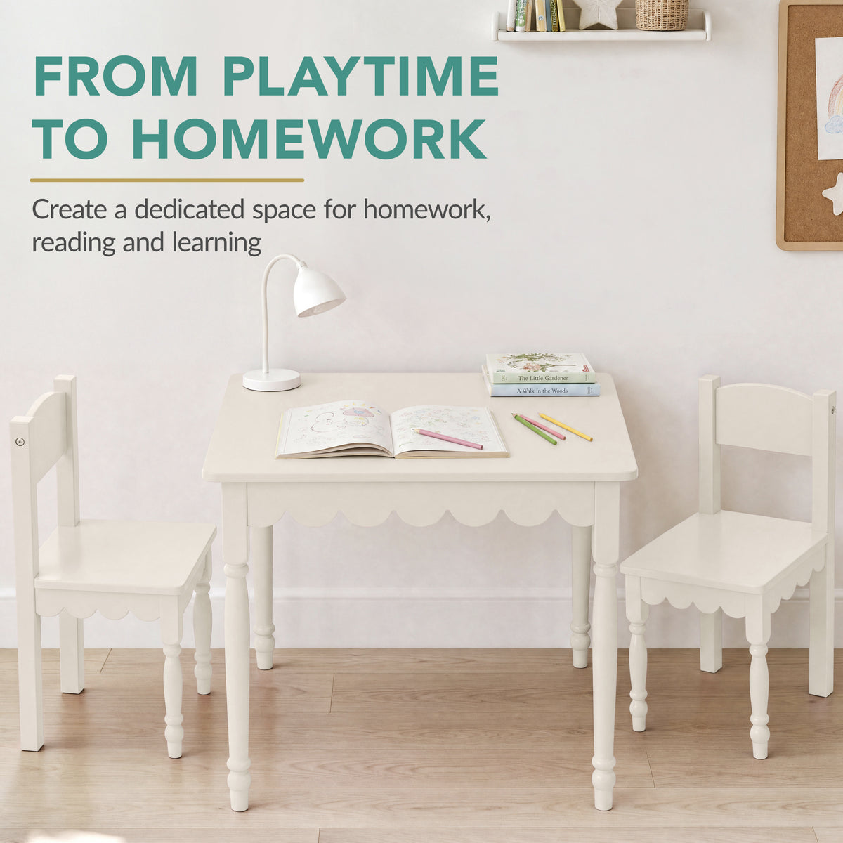 Kids Table and Chair Set, Solid Wood Toddler Activity Table