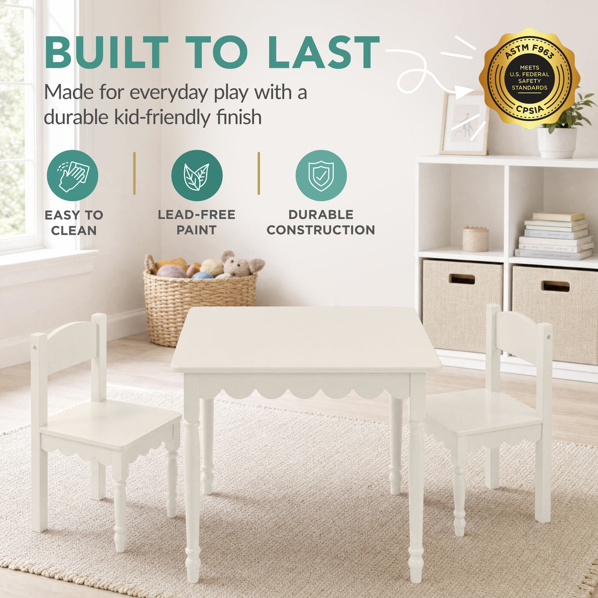 Kids Table and Chair Set, Solid Wood Toddler Activity Table