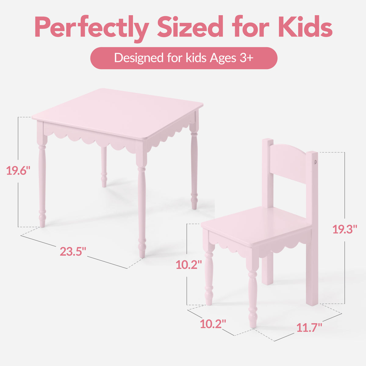 Kids Table and Chair Set, Solid Wood Toddler Activity Table