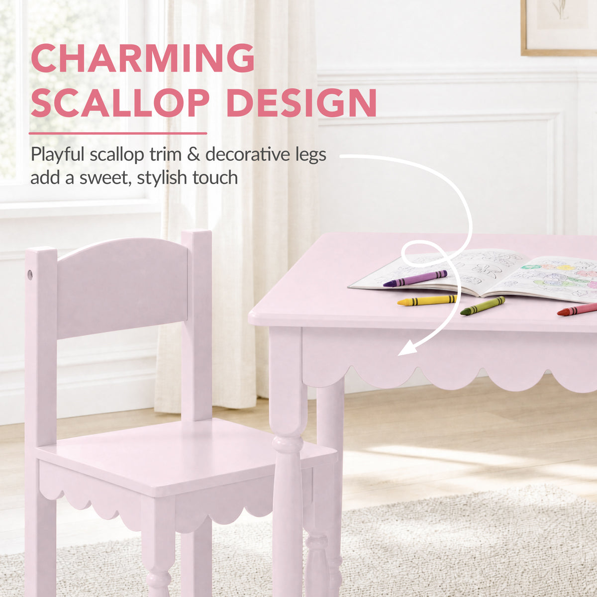 Kids Table and Chair Set, Solid Wood Toddler Activity Table