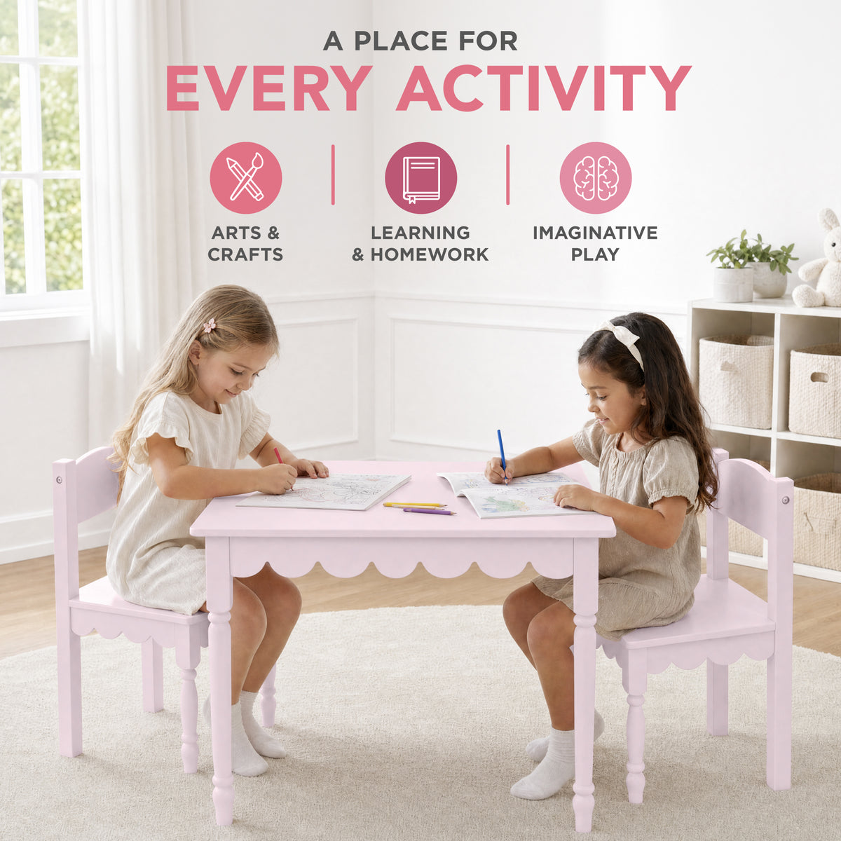 Kids Table and Chair Set, Solid Wood Toddler Activity Table