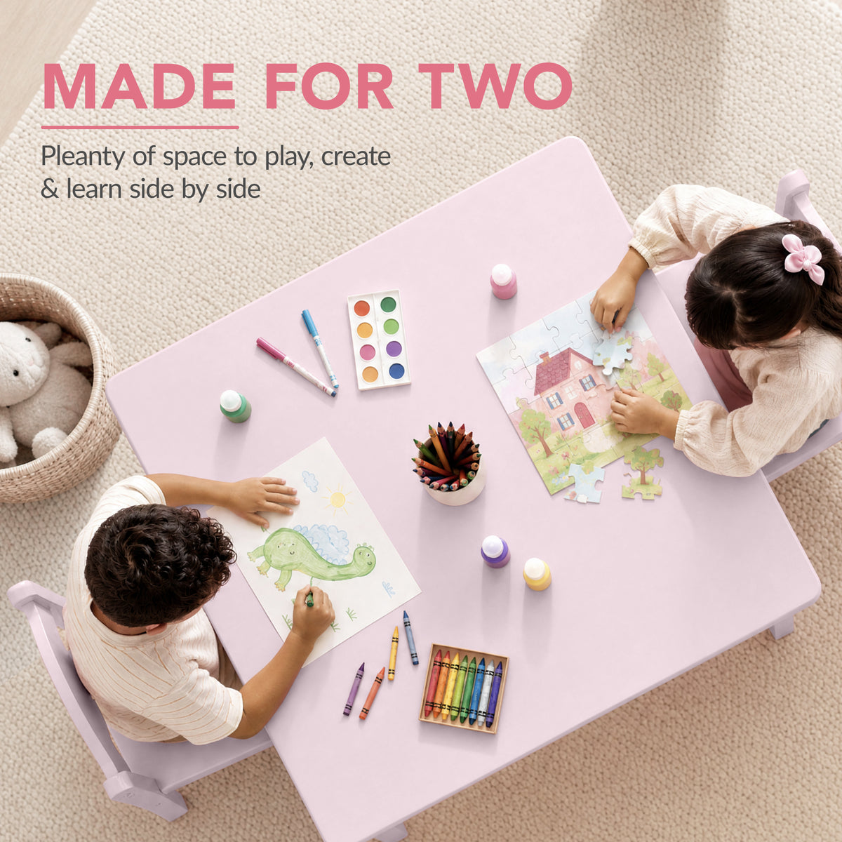 Kids Table and Chair Set, Solid Wood Toddler Activity Table