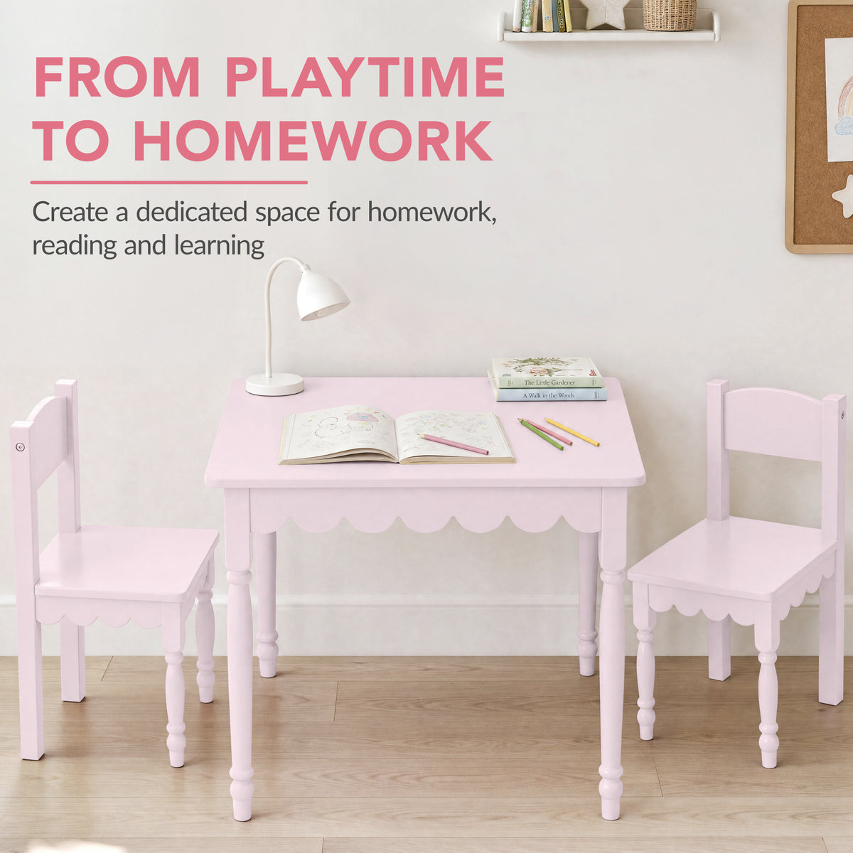 Kids Table and Chair Set, Solid Wood Toddler Activity Table