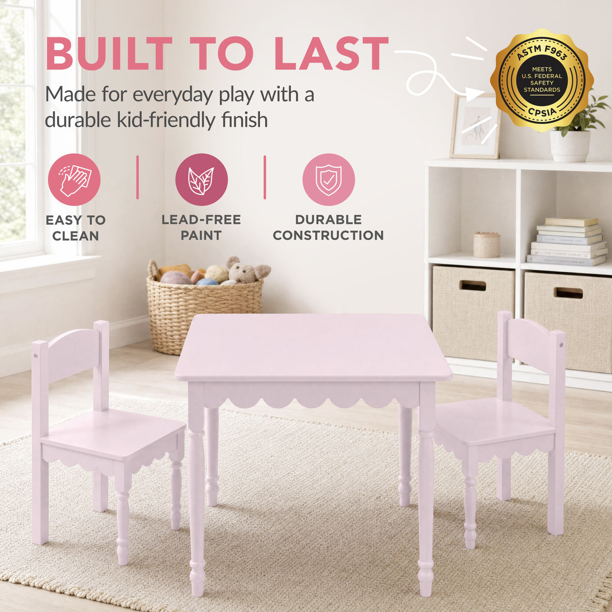 Kids Table and Chair Set, Solid Wood Toddler Activity Table