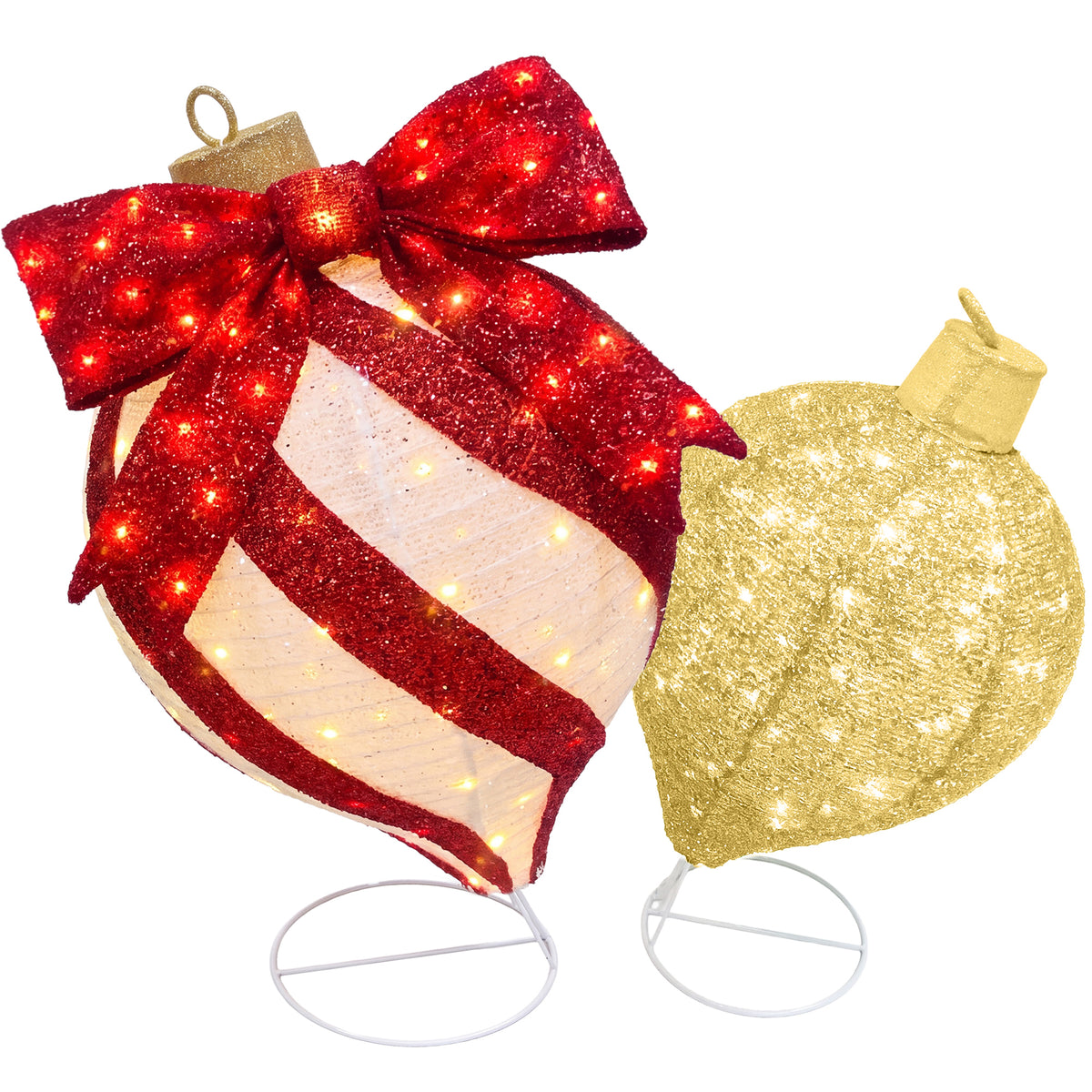 2Pc Finial Christmas Ornaments Set Outdoor Lighted Holiday Yard Decor