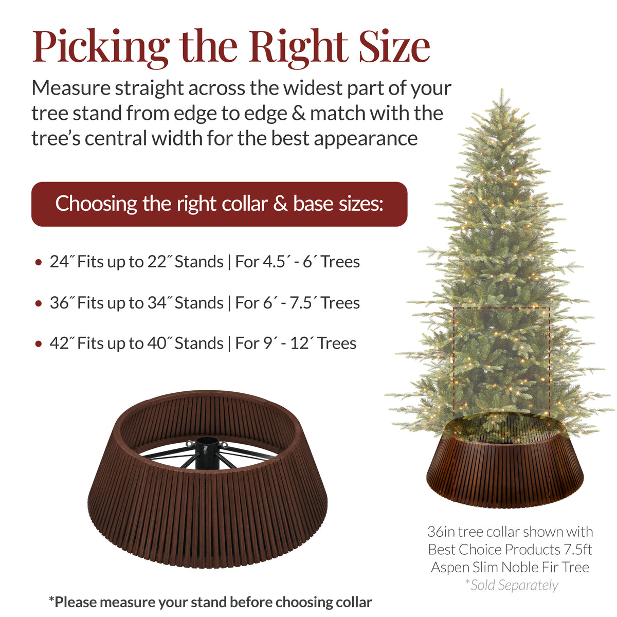 42in Christmas Tree Collar, Solid Wood Slatted Tree Skirt Holiday Accessory