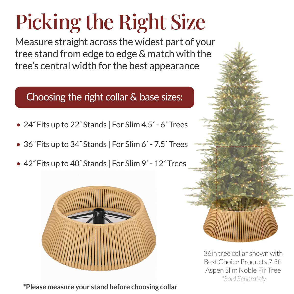 36.5" Christmas Tree Collar, Solid Wood Slatted Tree Skirt Holiday Accessory