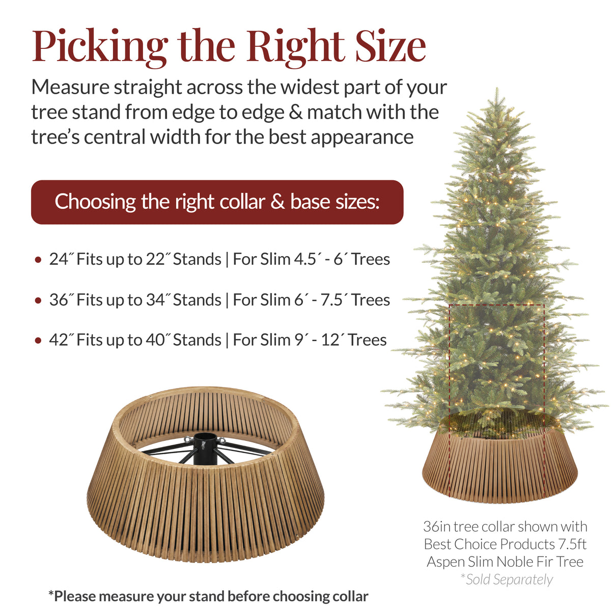 36.5" Christmas Tree Collar, Solid Wood Slatted Tree Skirt Holiday Accessory