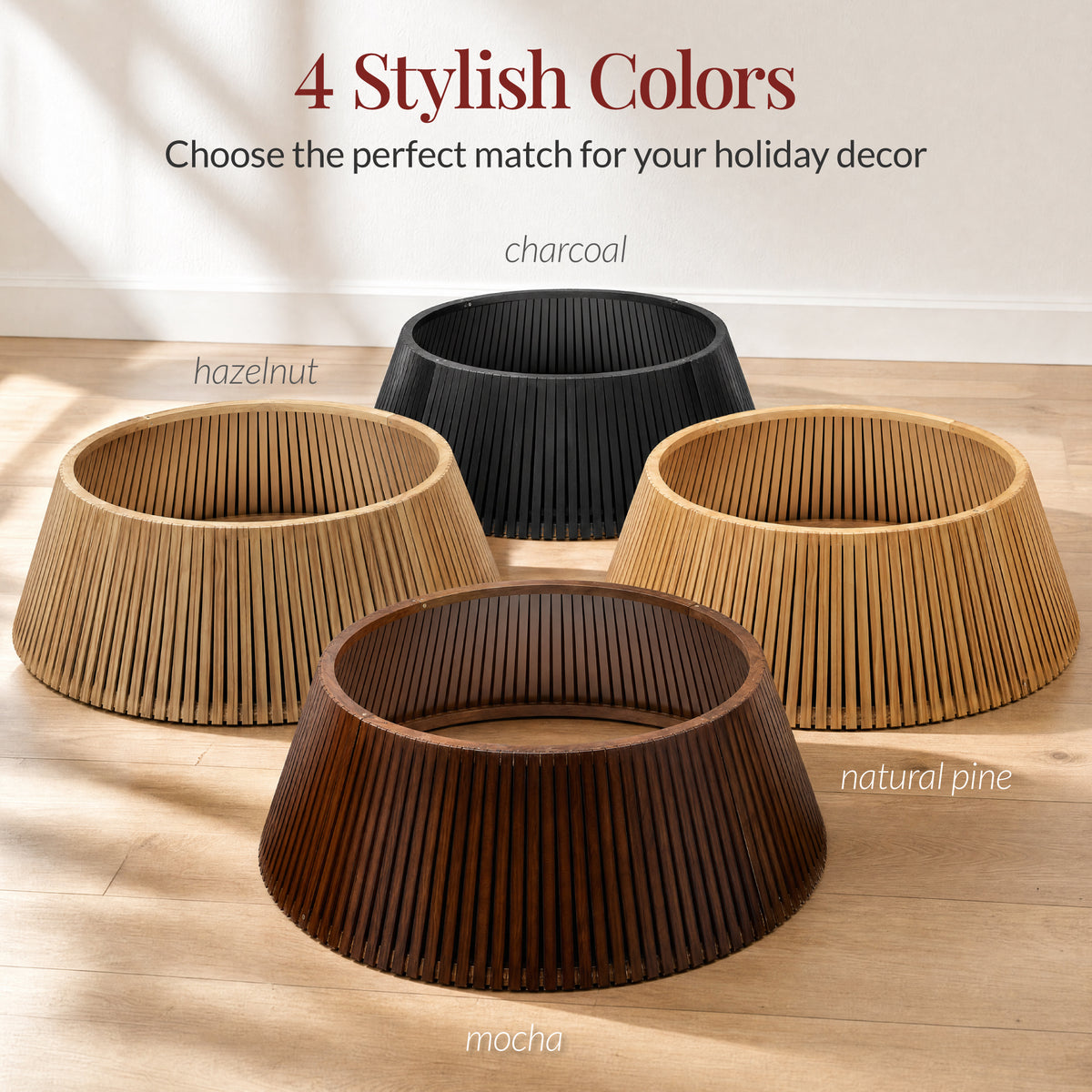 36.5" Christmas Tree Collar, Solid Wood Slatted Tree Skirt Holiday Accessory