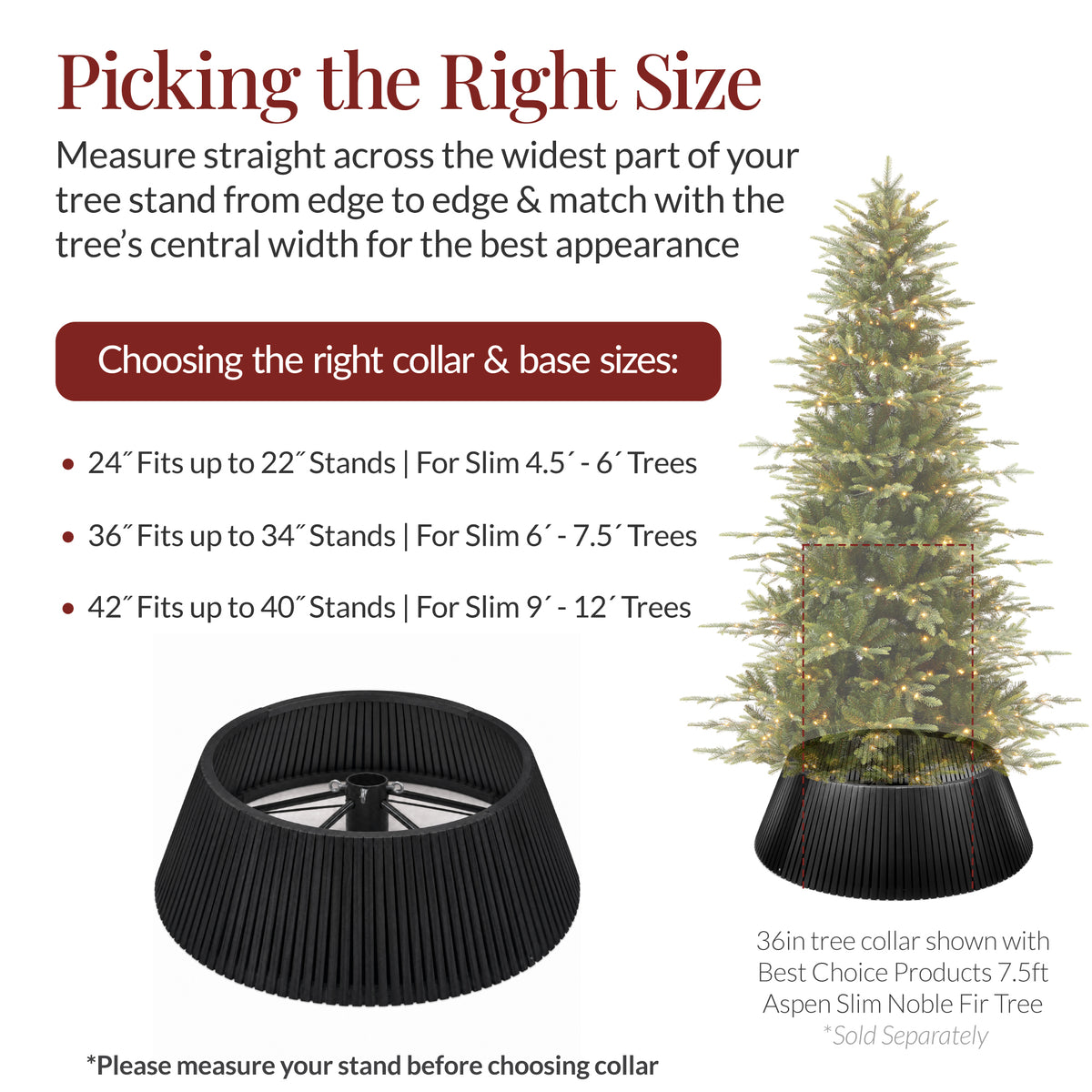 36.5" Christmas Tree Collar, Solid Wood Slatted Tree Skirt Holiday Accessory