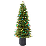 Prelit Potted Pencil Christmas Tree w/ Twinkling C7 Lights
