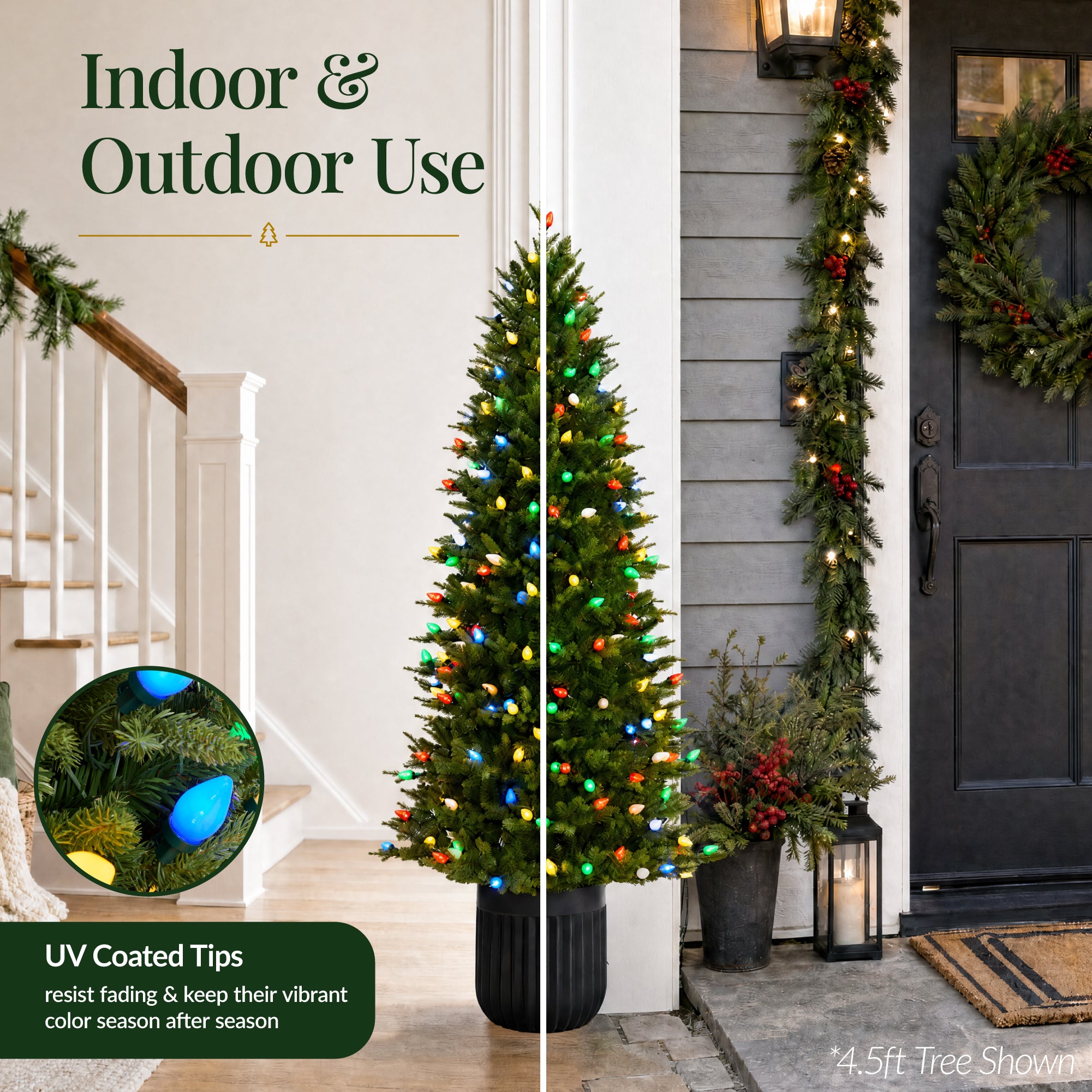 Prelit Potted Pencil Christmas Tree w/ Twinkling C7 Lights