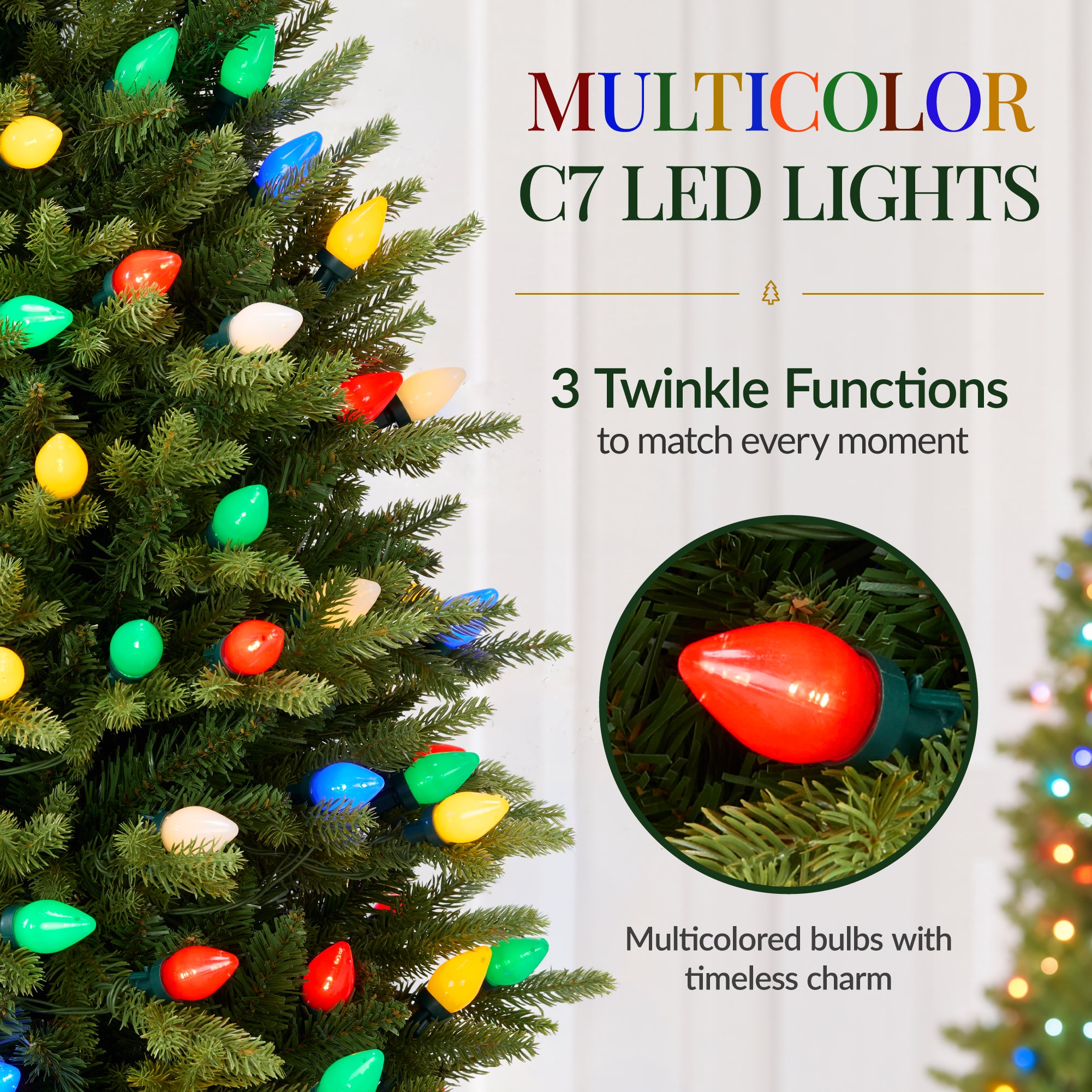 Prelit Potted Pencil Christmas Tree w/ Twinkling C7 Lights