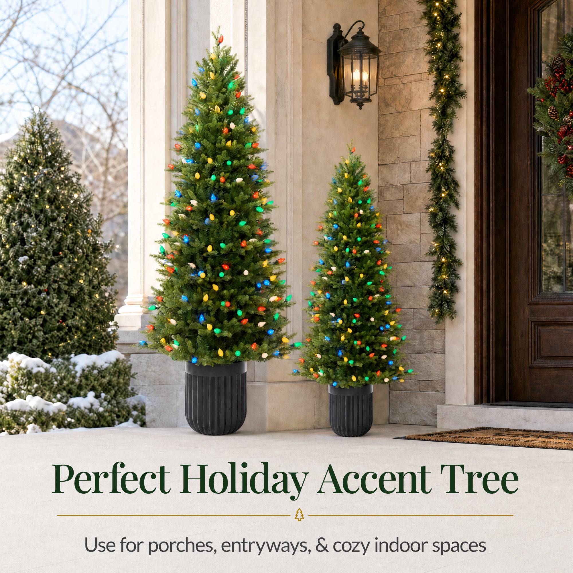 Prelit Potted Pencil Christmas Tree w/ Twinkling C7 Lights