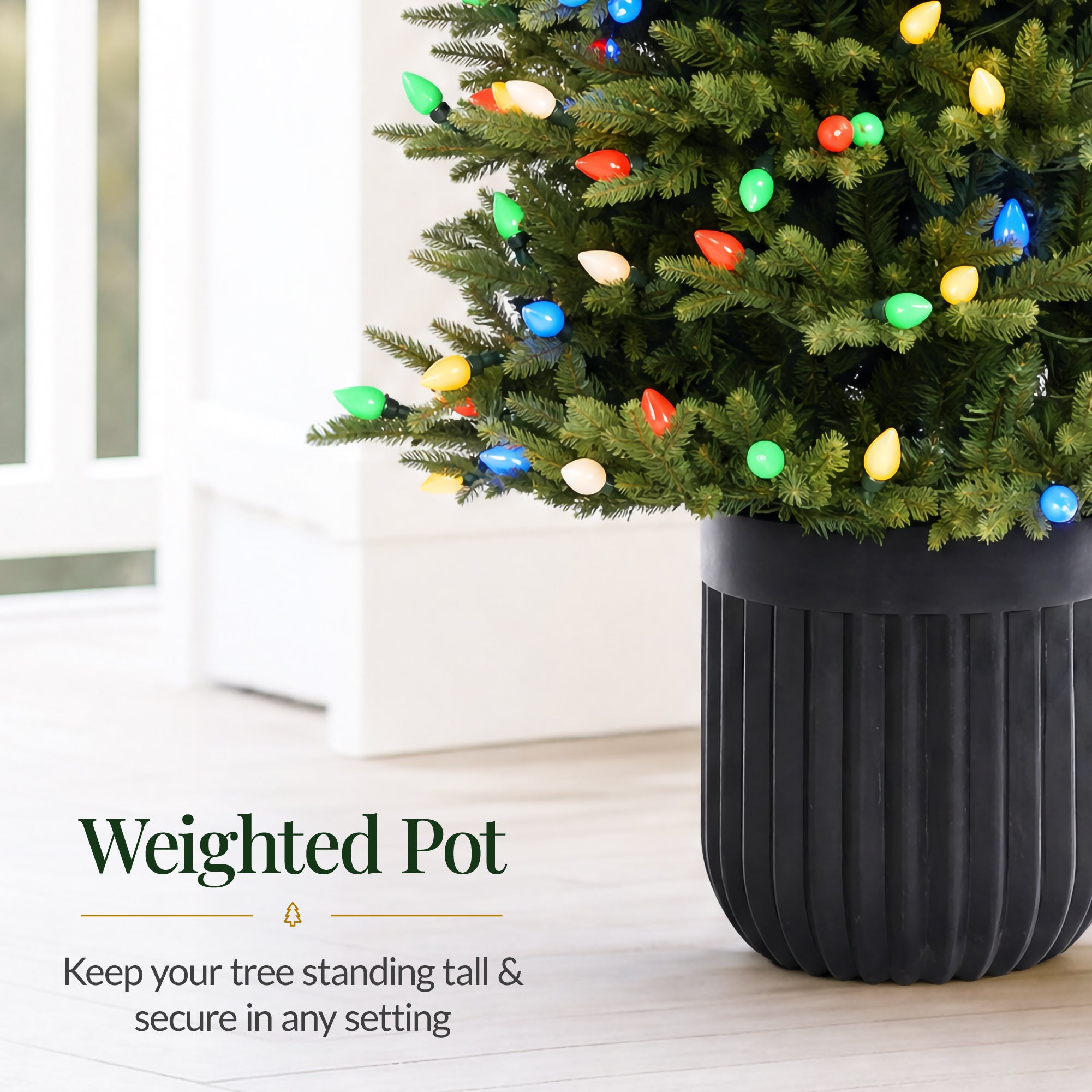 Prelit Potted Pencil Christmas Tree w/ Twinkling C7 Lights
