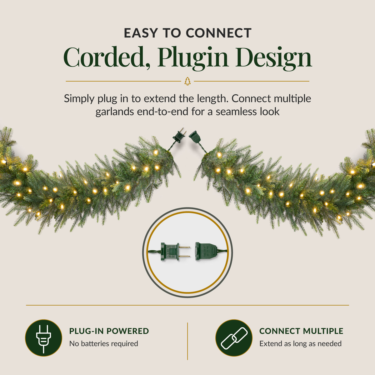 Artificial Pre-Lit Christmas Garland Aspen w/ White Lights