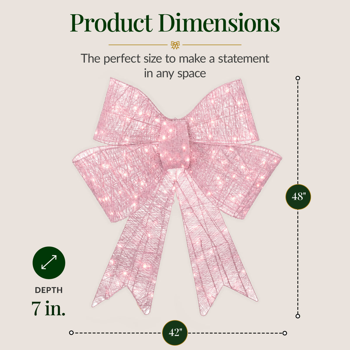 Pre-Lit XL Pink Christmas Bow Decoration, Large Outdoor Holiday Decor w/LEDs