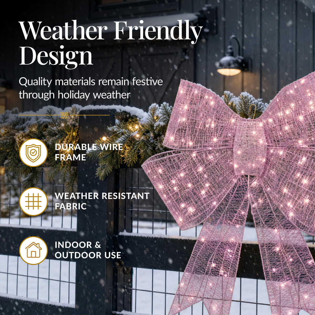 Pre-Lit XL Pink Christmas Bow Decoration, Large Outdoor Holiday Decor w/LEDs