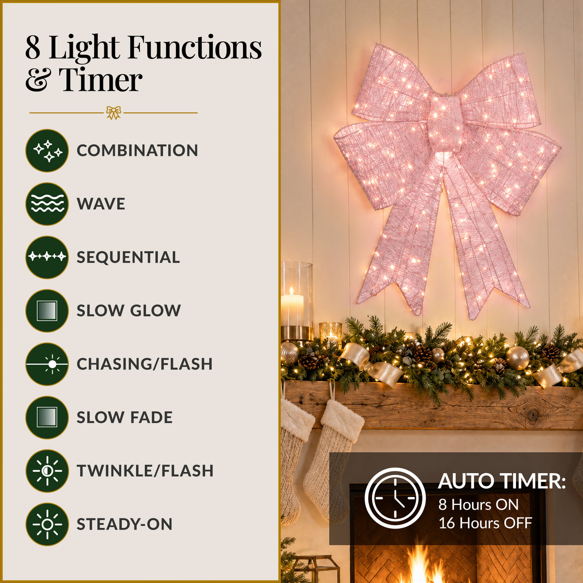 Pre-Lit XL Pink Christmas Bow Decoration, Large Outdoor Holiday Decor w/LEDs