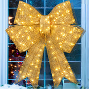 Pre-Lit XL Gold Christmas Bow Decoration, Large Outdoor Holiday Decor w/LEDs