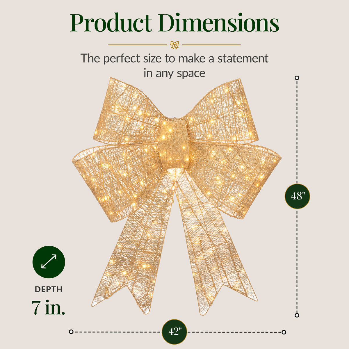 Pre-Lit XL Gold Christmas Bow Decoration, Large Outdoor Holiday Decor w/LEDs