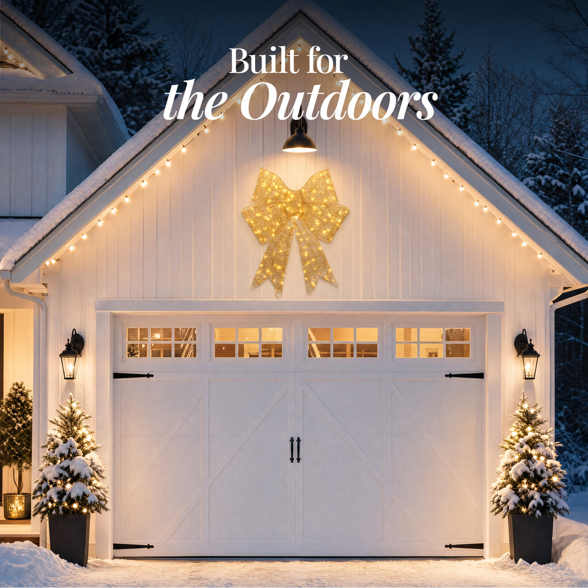 Pre-Lit XL Gold Christmas Bow Decoration, Large Outdoor Holiday Decor w/LEDs