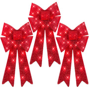 Set of 3 12" Bows Pre-Lit Christmas Outdoor LED Holiday Decor
