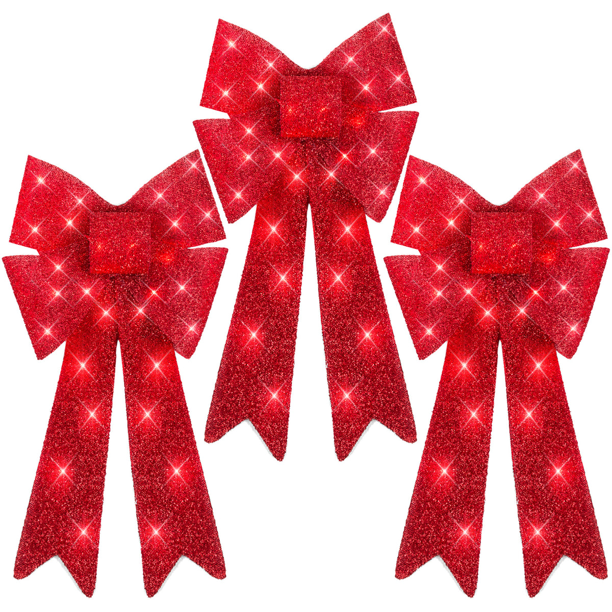 Set of 3 12" Bows Pre-Lit Christmas Outdoor LED Holiday Decor