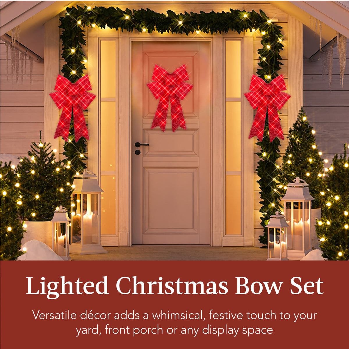 Set of 3 12" Bows Pre-Lit Christmas Outdoor LED Holiday Decor