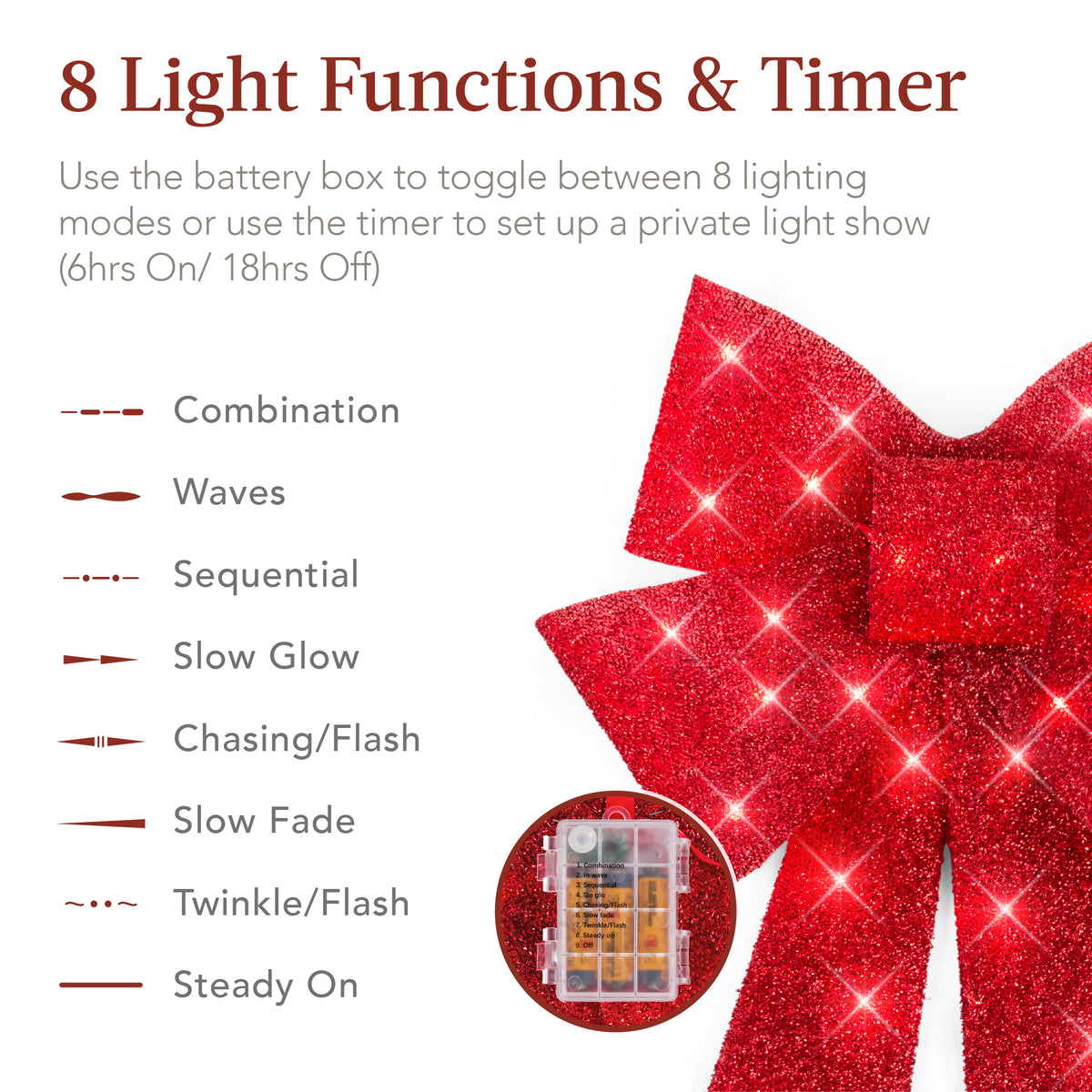 Set of 3 12" Bows Pre-Lit Christmas Outdoor LED Holiday Decor