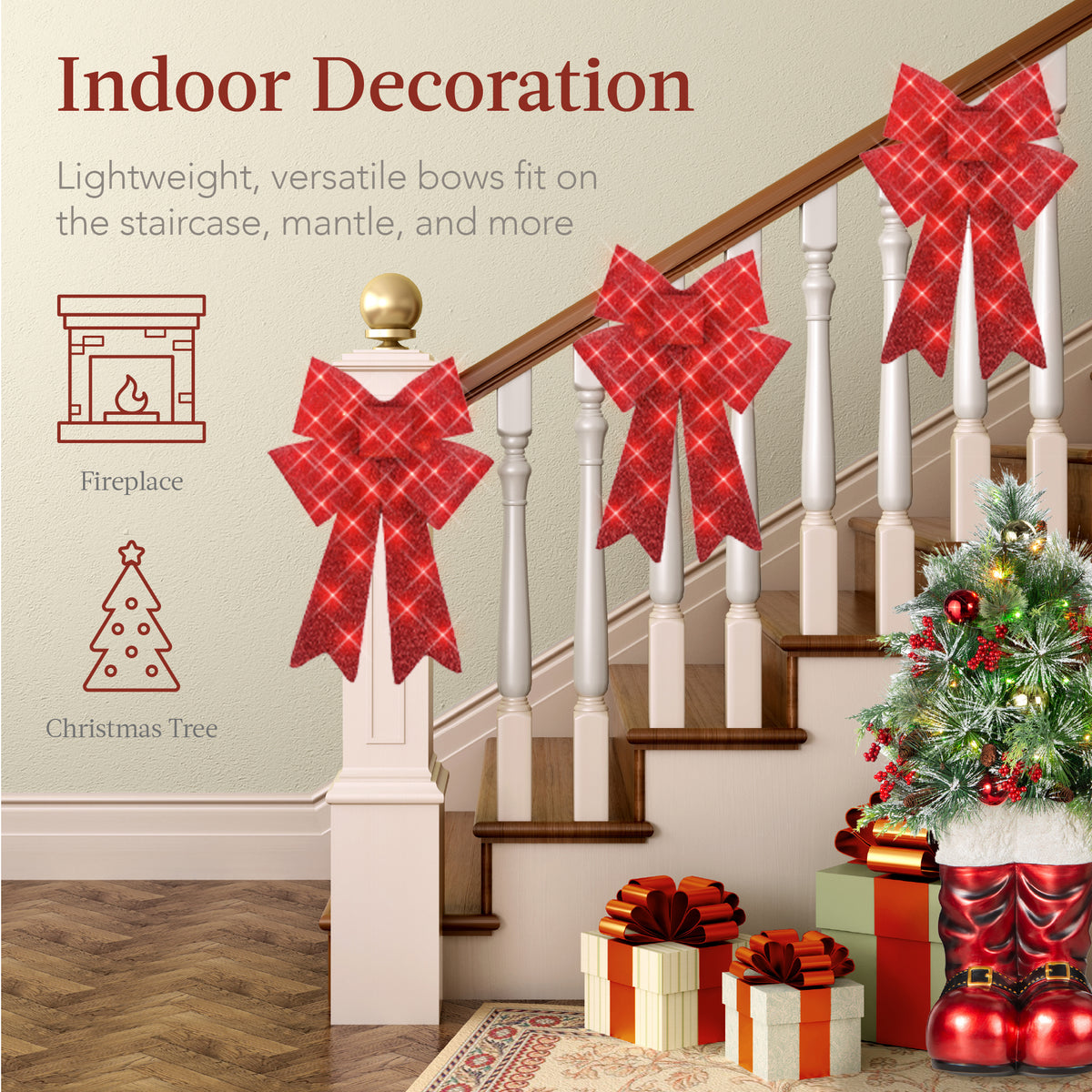Set of 3 12" Bows Pre-Lit Christmas Outdoor LED Holiday Decor