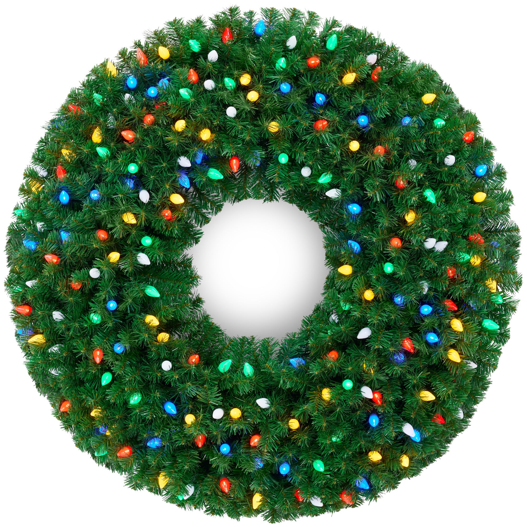 Large Artificial Pre-Lit Christmas Wreath with Twinkling C7 LED Bulbs